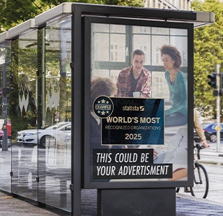 Bus stop advertisement featuring company award for marketing campaign.