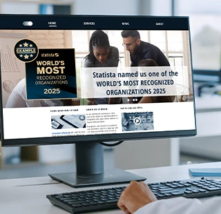 Computer screen showing company website highlighting a company’s recent award.