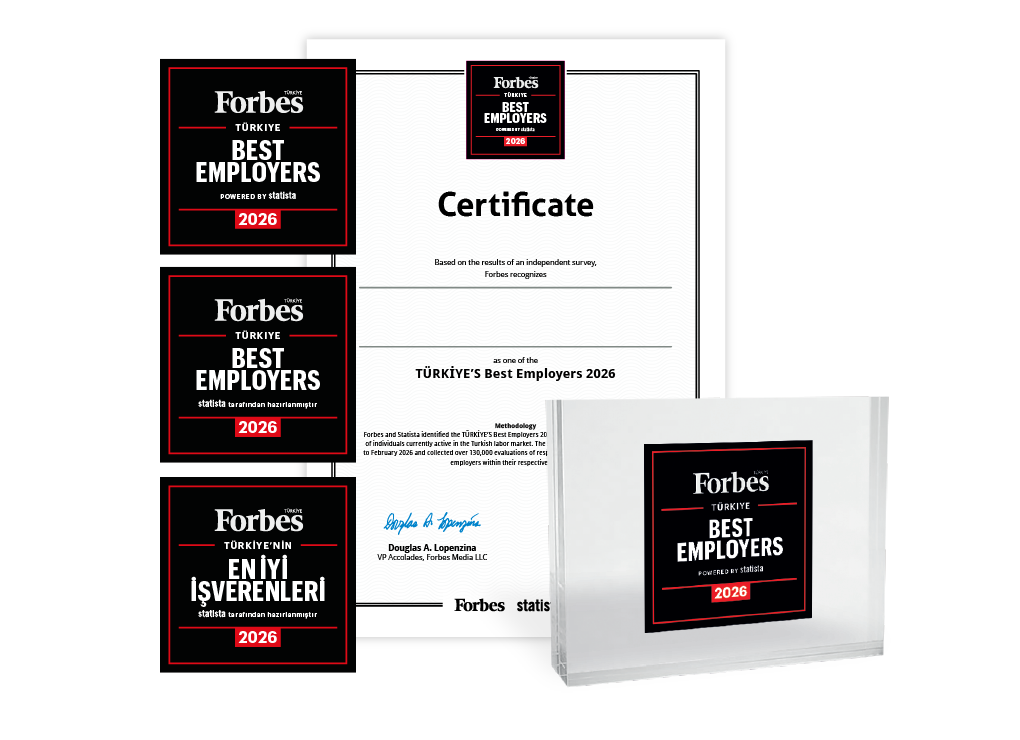 Statista and Forbes logo, certificate and trophy mockup for Türkiye’s Best Employers 2026.