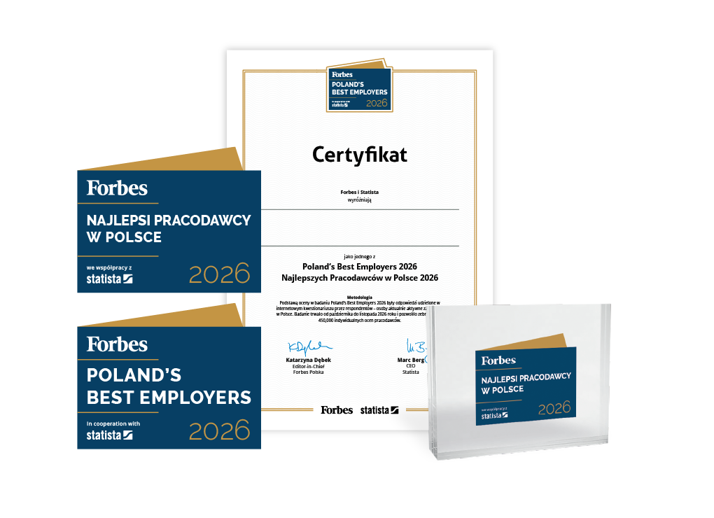 Statista and Forbes Polska logo, certificate and trophy mockup for Najlepsi pracodawcy w Polsce 2026 (Poland’s Best Employers 2026).