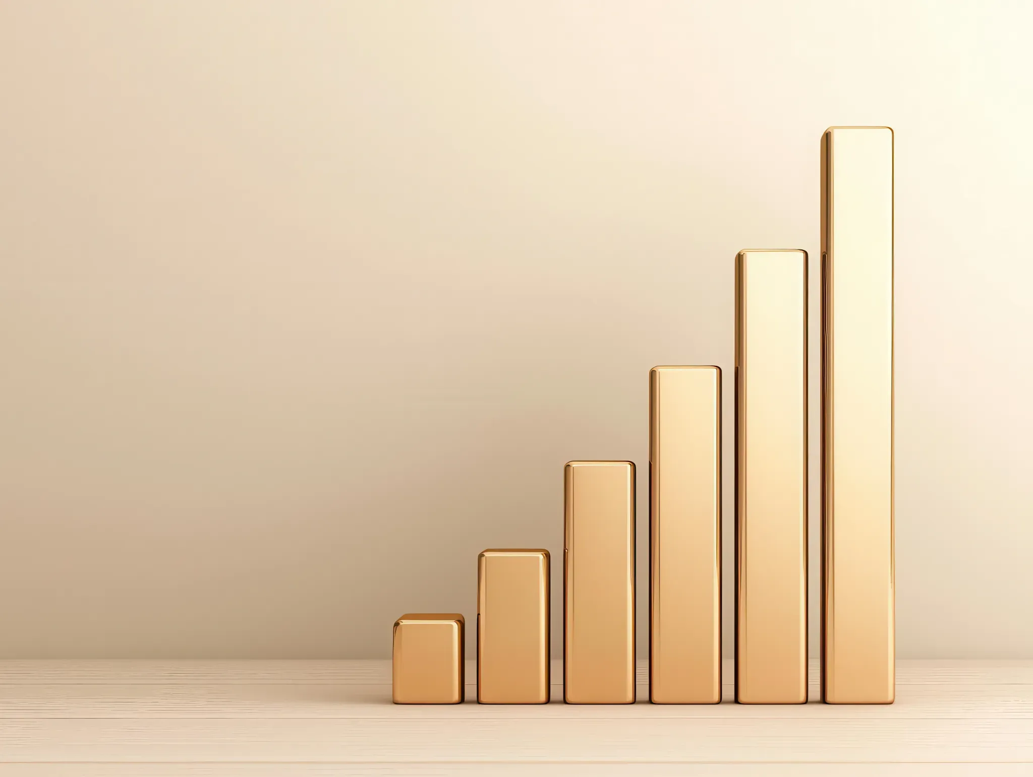 Gold bar chart showing progressive growth with six rising bars, symbolizing business improvement.
